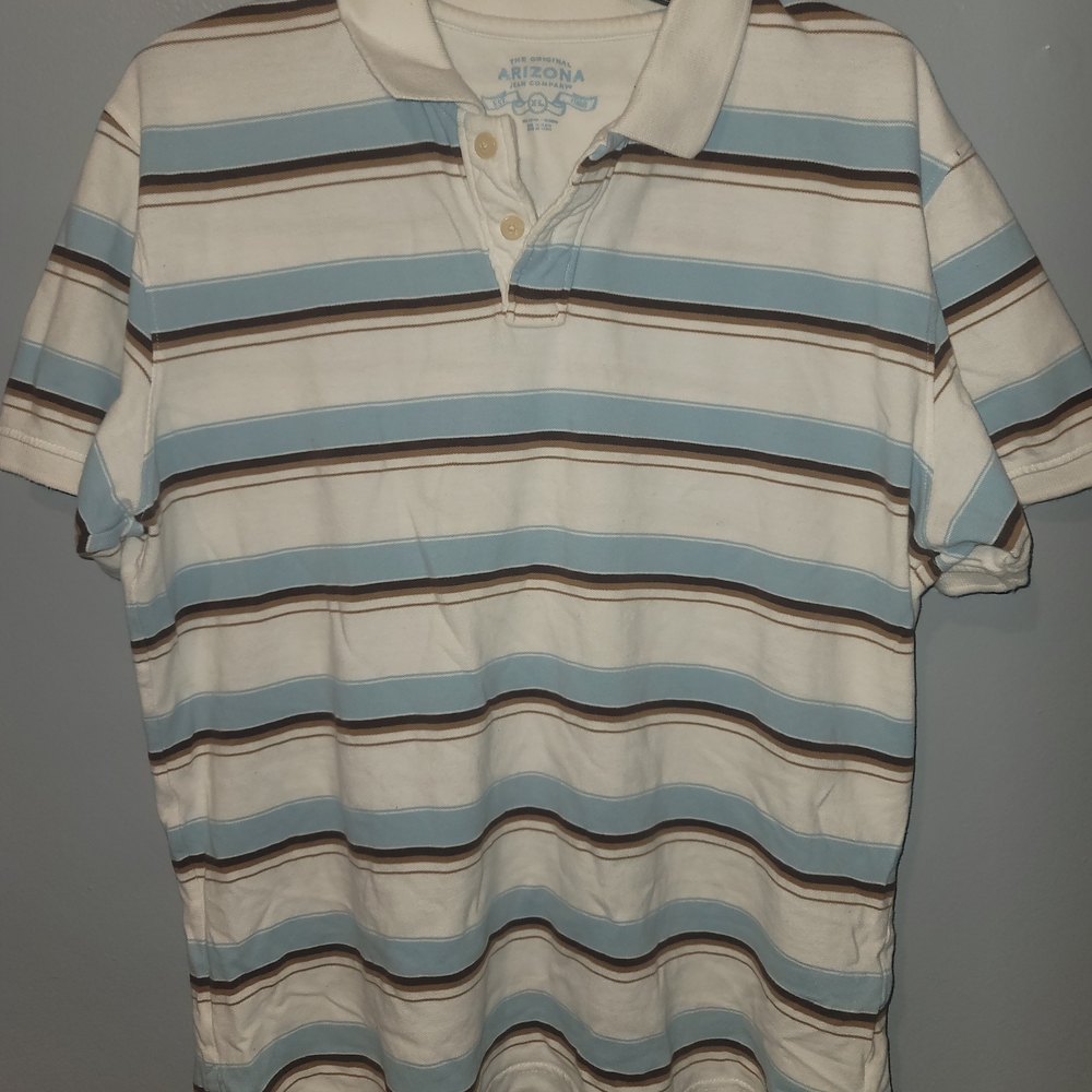 Arizona Jean Company Striped Polo - Sky Blue, Chocolate, and White